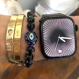 Faceted Onyx Enameled Vermeil Sterling Evil Eye  Bracelet